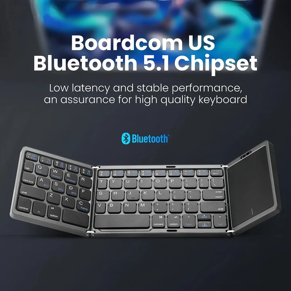 Mini Folding Wireless Bluetooth Keyboard Russian Spanish Arabic Hebrew Portuguese with Touchpad for Windows, Android, IOS