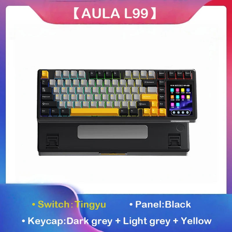 Teclado mecânico AULA L99 com ecrã inteligente, Bluetooth sem fios, tri-modo, teclado gaming noturno para portátil, 8000mAh, switch Raindrop