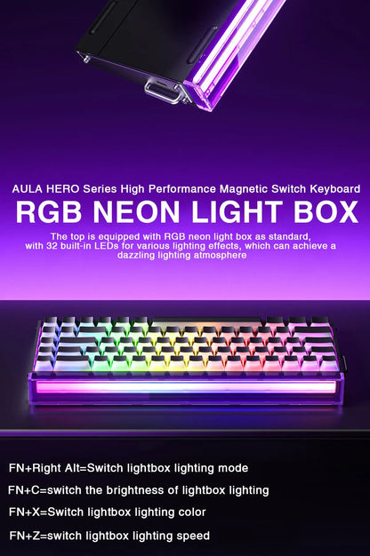 Teclado mecânico gaming com fios AULA HERO68 HE, switches magnéticos, Rapid Trigger, taxa de polling 8K, RGB, para esports