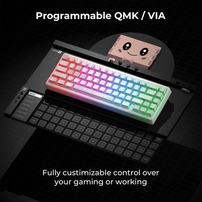 Teclado Mecânico Sem Fios XVX M67 JadeStone com Teclas IMD-Tech Tri-Mode, Teclado Gamer Branco Topographic com Design Gasket