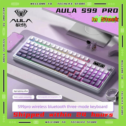 AULA S99 Pro Three Mode Gaming Keyboard Bluetooth Wireless Keyboard RGB Backlight Ergonomic Office PC Gamer Accessories Custom