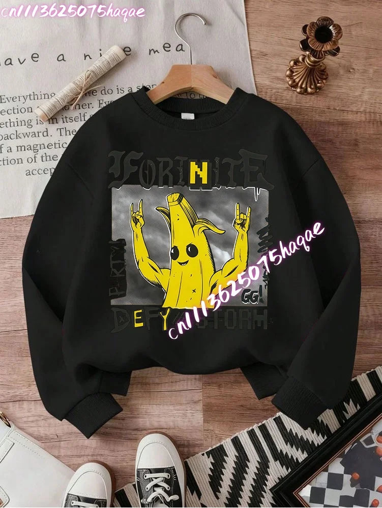 Sweat-shirts Fortnite novos para criança, hoodie com estampado de personagem de jogo em estilo cartoon, camisolas casuais de outono para criança, roupa de inverno para bebé menino