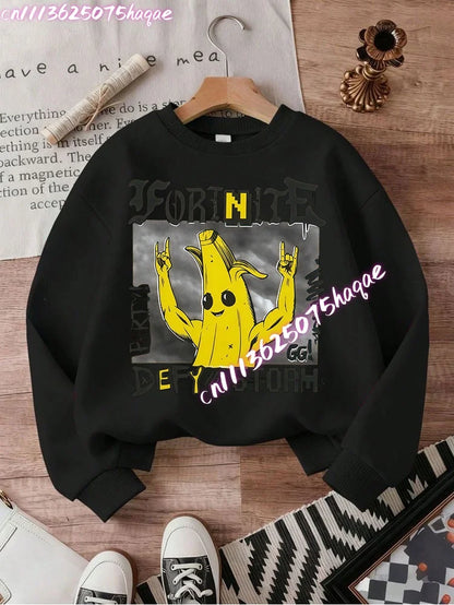 Sweat-shirts Fortnite novos para criança, hoodie com estampado de personagem de jogo em estilo cartoon, camisolas casuais de outono para criança, roupa de inverno para bebé menino