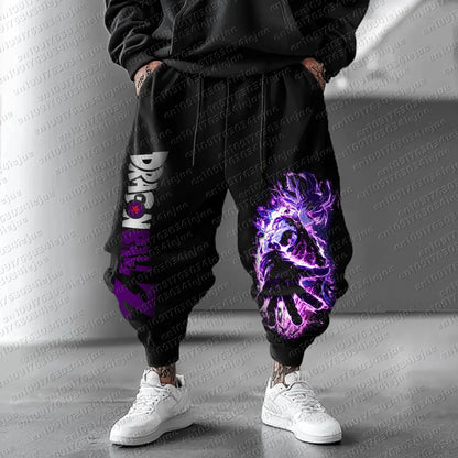Calças de fato de treino Dragon Ball para homem, tendência outono/inverno, estampado anime retro, corte folgado casual para treino, estilo Harajuku, tamanhos grandes, calças hip hop