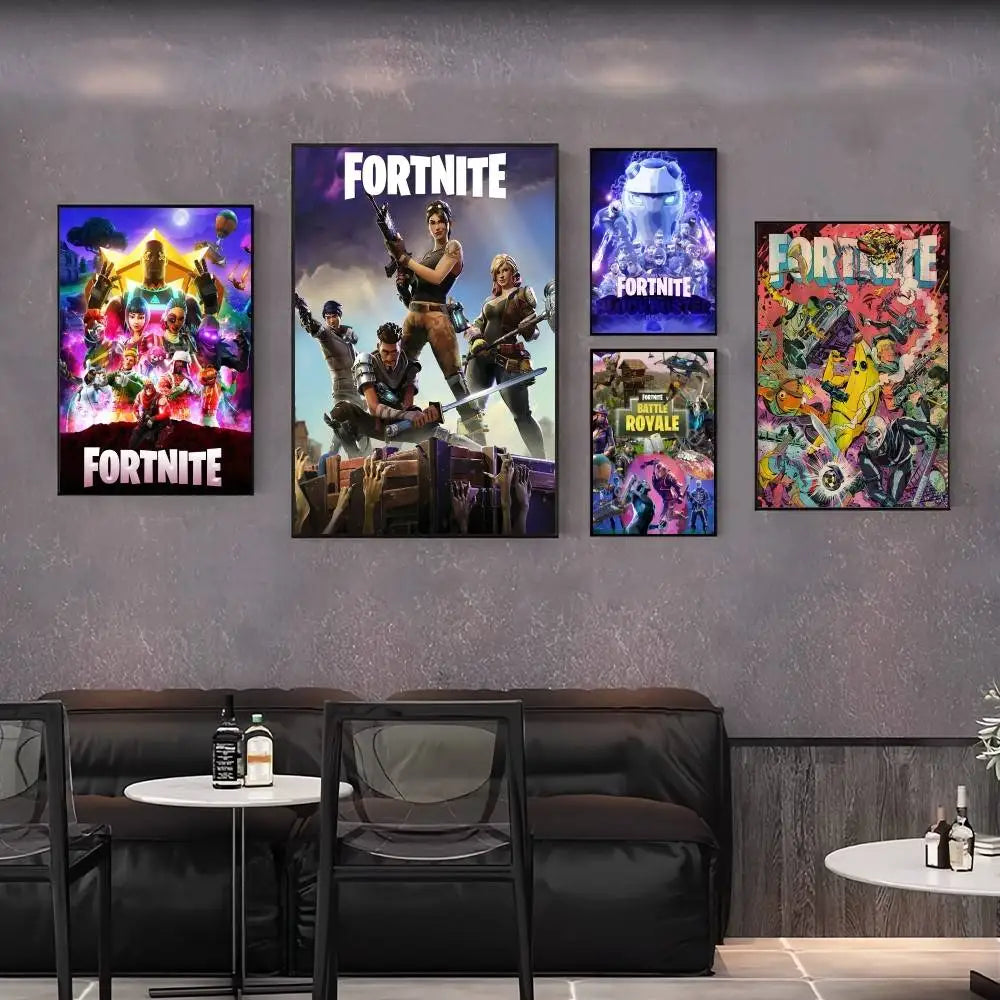 Poster de Jogo F-Fortnite Surpresa — Decoração de Casa, Quadro de Parede para Escritório e Sala de Estar