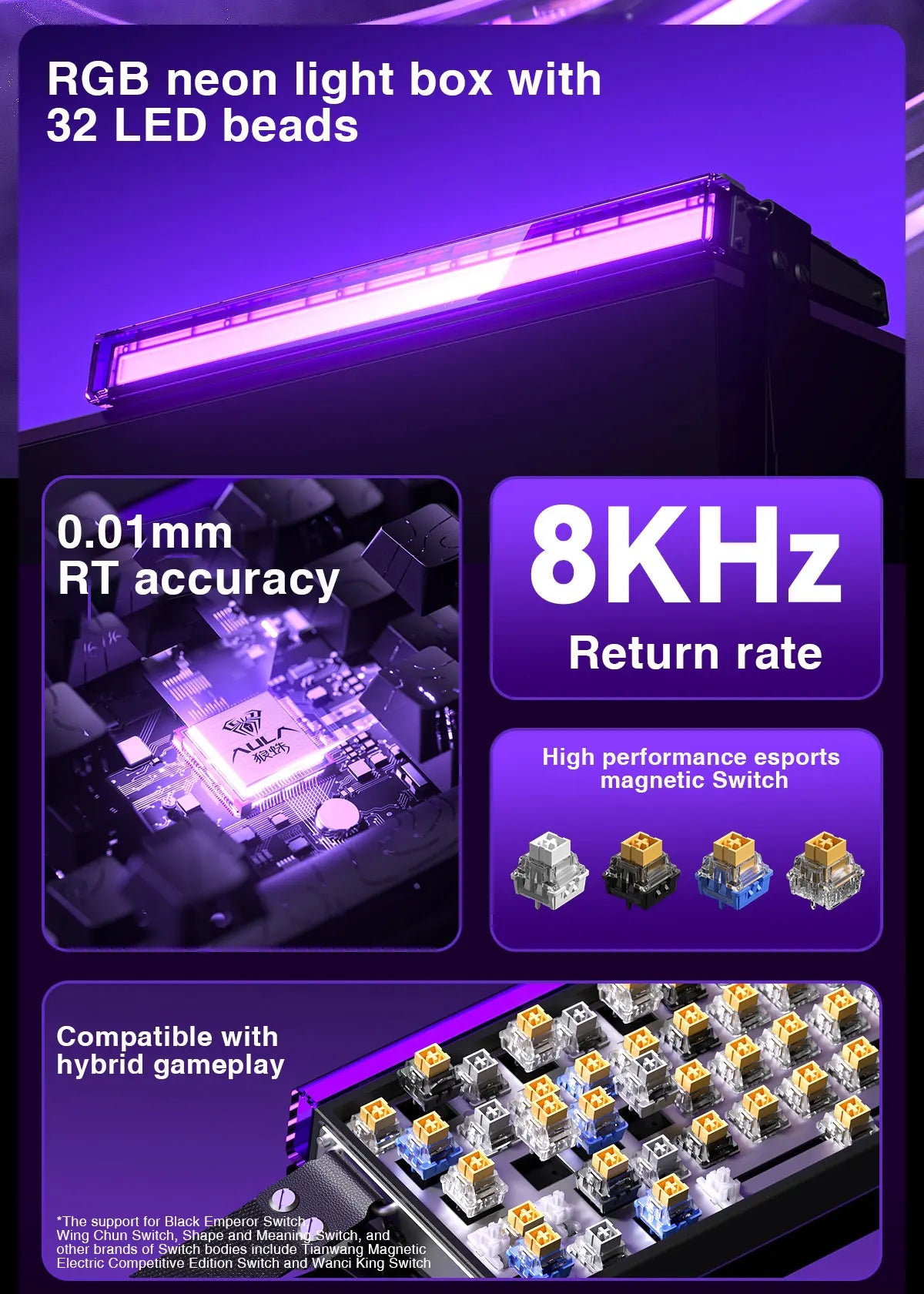 Teclado mecânico gaming com fios AULA HERO68 HE, switches magnéticos, Rapid Trigger, taxa de polling 8K, RGB, para esports