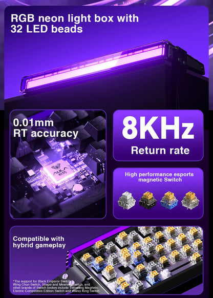 Teclado mecânico gaming com fios AULA HERO68 HE, switches magnéticos, Rapid Trigger, taxa de polling 8K, RGB, para esports