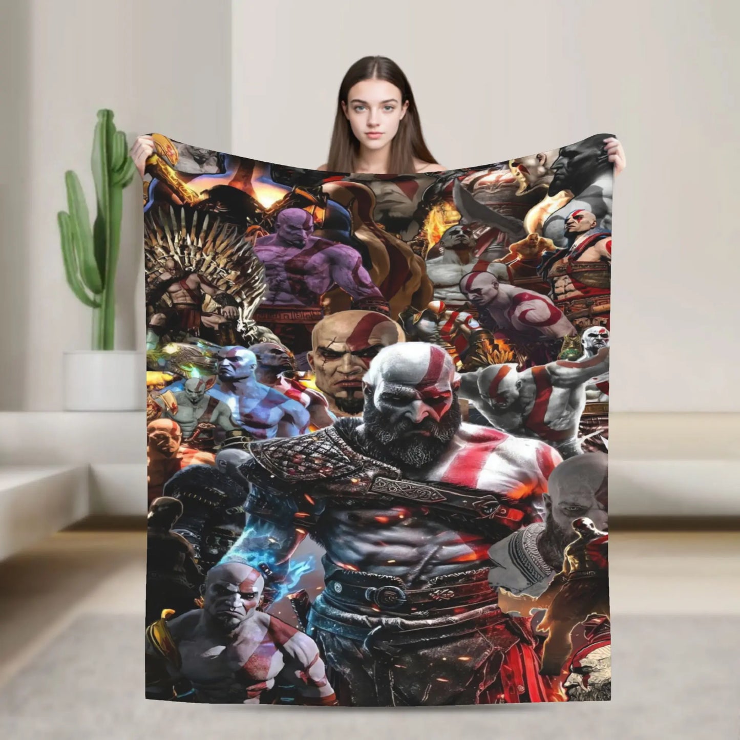 God of War Game Gamers Kratos Blanket  Decorative Flannel Bedding Throws For Couch Chair Sofa Bed Soft Bedspread Gift Idea