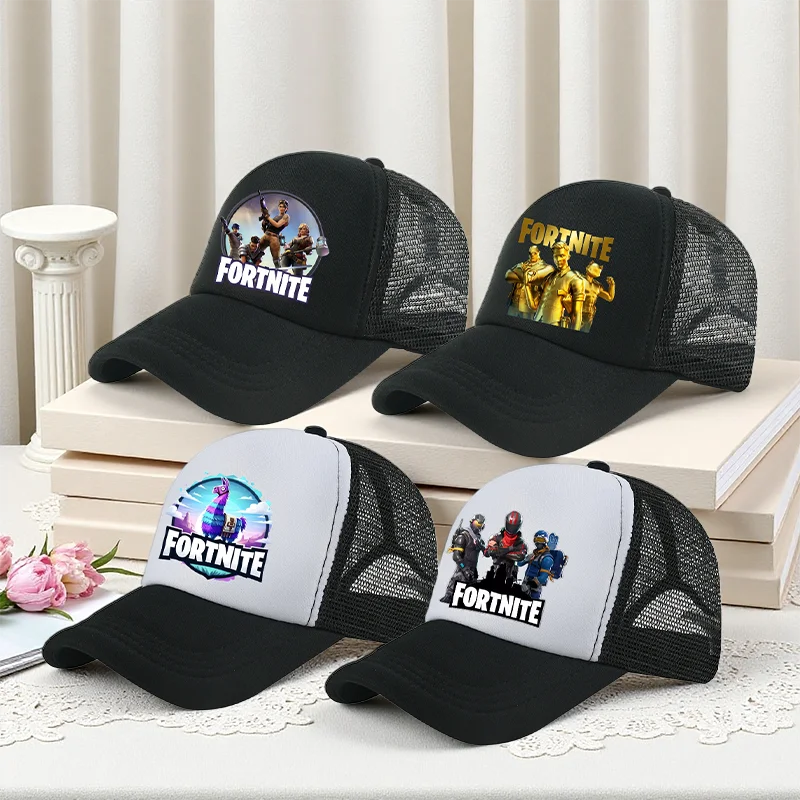 Dětská letní kšiltovka Fortnite s potiskem ve stylu kreslené hry, prodyšná síťovina, nastavitelná čepice s kšiltem, dárek k narozeninám pro děti