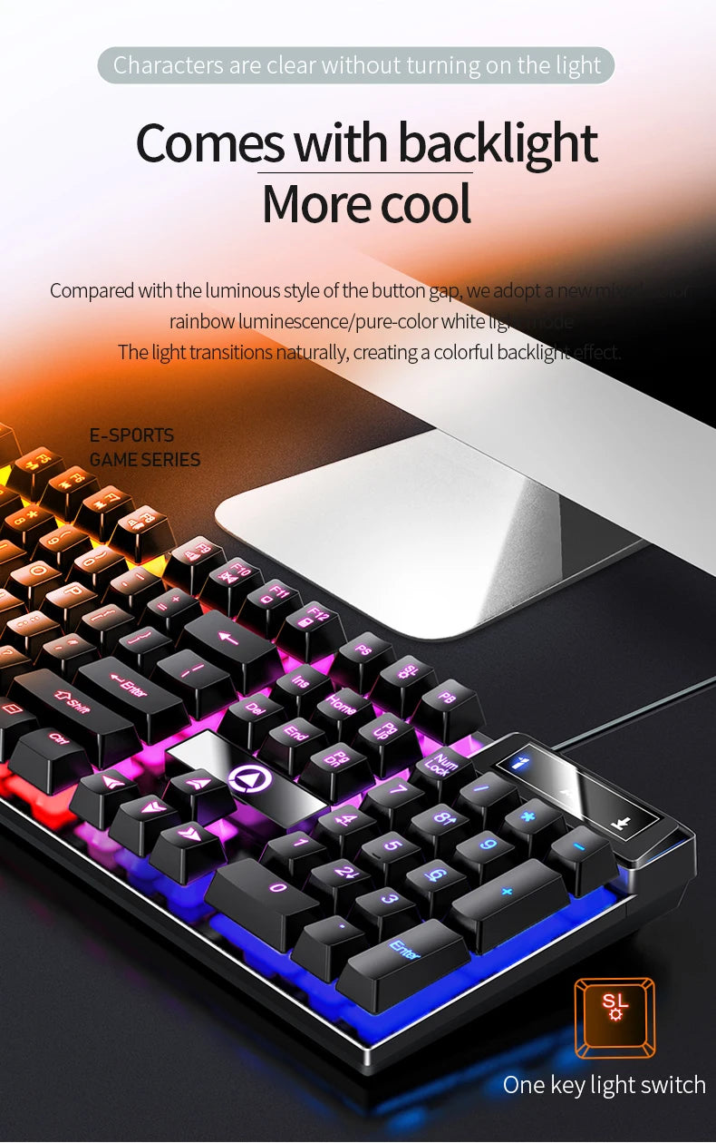 Wired USB Gaming Keyboard with Backlight, 104 Key Gamer Keyboard for Computer/Laptop/PC, Ergonomic Design, Office Gaming Accessory