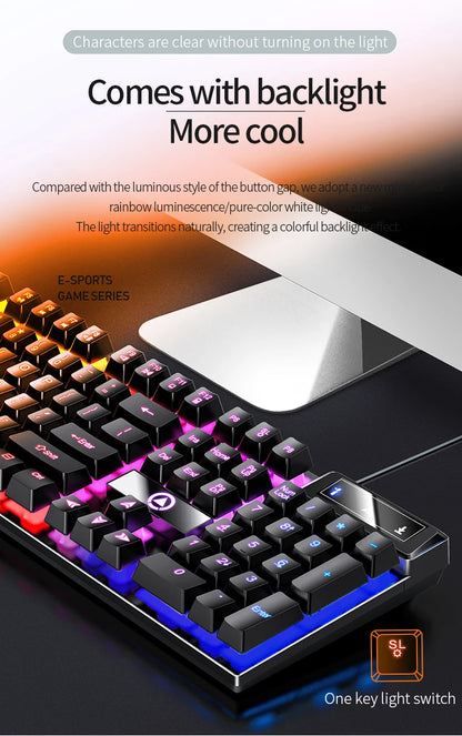 Wired USB Gaming Keyboard with Backlight, 104 Key Gamer Keyboard for Computer/Laptop/PC, Ergonomic Design, Office Gaming Accessory