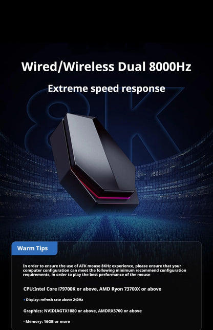 Ratón gaming inalámbrico ATK Z1 Pro Max Ultra con patas personalizadas, PAW3950, velocidad inalámbrica ultrainteligente, tasa de sondeo 8k y baja latencia de 0.39ms