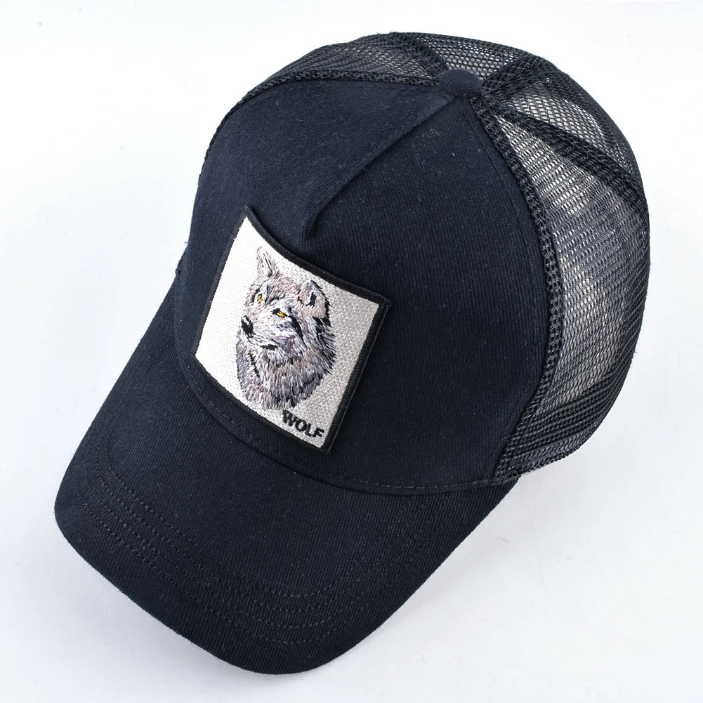 Modieuze baseballpet met geborduurde wolfspatch, snapback, hiphop-truckerpetten voor heren en dames, ademende pet met klep voor buitengebruik