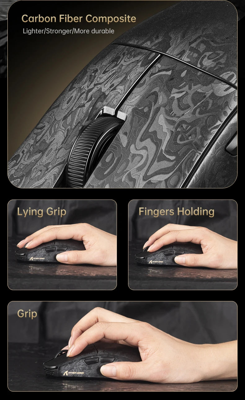 Attack Shark R11 Ultra 8K Carbon Fiber Gaming Mouse, PAW3950MAX, 49g Ultra-Lightweight, Wireless 8000Hz Polling, Tri-Mode