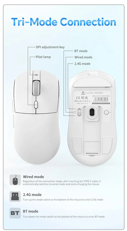 AJAZZ AJ139 V2 MC/AJ139 PRO Wireless Gaming Mouse PAW3311/PAW3395 Sensor 12000DPI/26000DPI 500mAh Bluetooth Mouse Gamer For PC