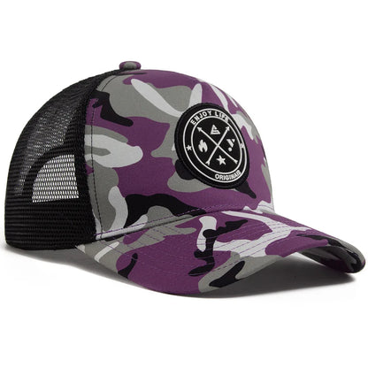 ENJOY LIFE Letter Patch Snapback Hat Camouflage Breathable Mesh Men Hip Hop Baseball Cap Outdoor Casual Sun Hat For Women