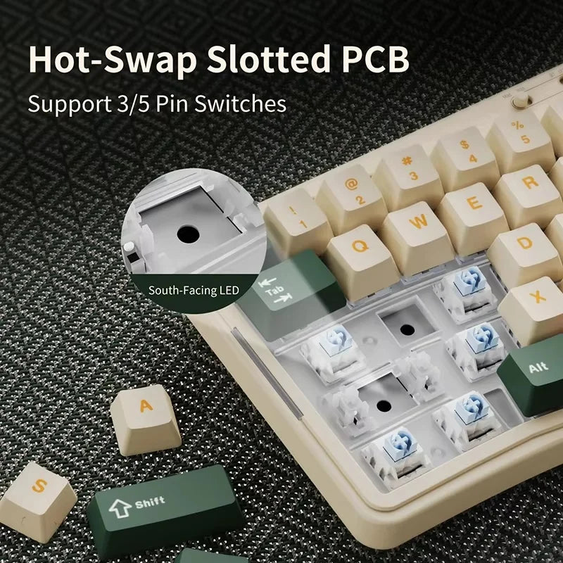 Novo teclado gaming AJAZZ AK35I V3 MAX tri-mode com fios, Bluetooth e sem fios, Gasket, hot swap completo, 104 teclas, teclado personalizado