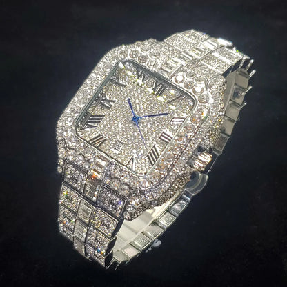 Luxurious Full Diamond Watch For Men Popular Rose Gold Iced Out Quarz Watches Fashion Hip Hop Jewelry Reloj Hombre Dropshipping