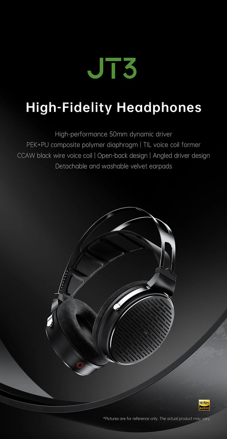 Cuffie over-ear cablate open-back FiiO JT3 con driver dinamico da 50mm HiFi e cavo rimovibile