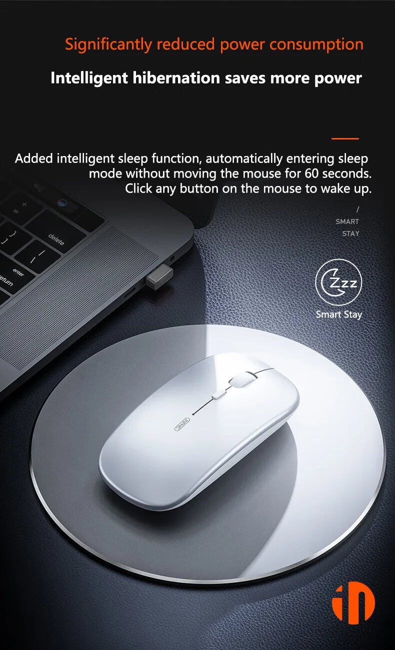 Inphic M1P Wireless Silent Office Mouse Ultra-Thin Portable USB Interface Battery Power Display TYPE-C Charging Wireless Mouse