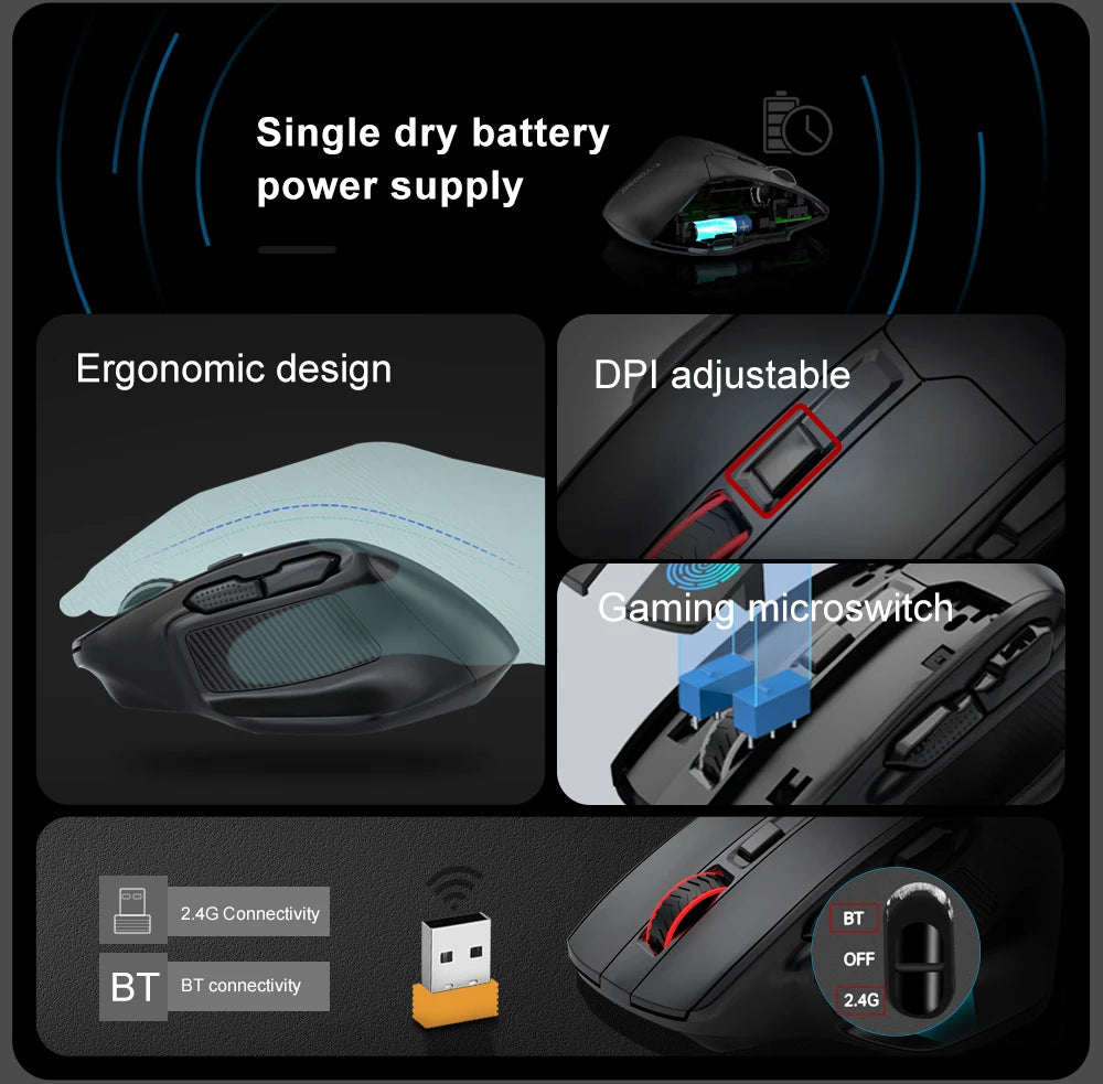 Mouse gaming E-YOOSO X-31 Pro USB, mare, cu suport Bluetooth 2.4G Wireless, PAW3212, 4800 DPI, pentru gameri, computer, laptop și PC