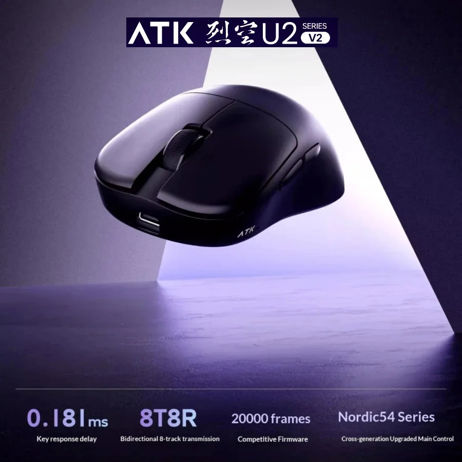 NEW ATK U2 V2 Mini Ultimate Wireless Gaming Mouse Tri-model Lightweight PAW3950 Ultra 8KHz 500mAh Custom Ergonomic E-sports Mouse