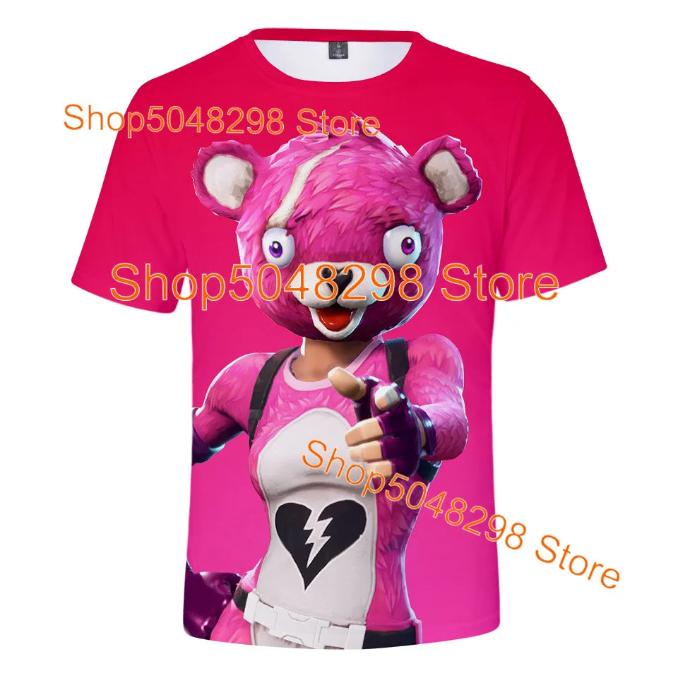 T-shirt Fortnite Bushranger para Crianças, Estampado 3D Banana Peely, T-shirt para Homem e Mulher, Top de Verão Battle Royale, Presentes de Aniversário