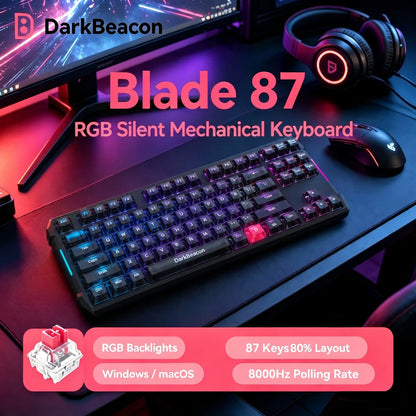 DarKBeacon RGB Teclado TKL Compacto de 87 Teclas USB com Fio, Hot-Swappable, Mecânico Silencioso, para Windows, Portátil, PC e Gaming