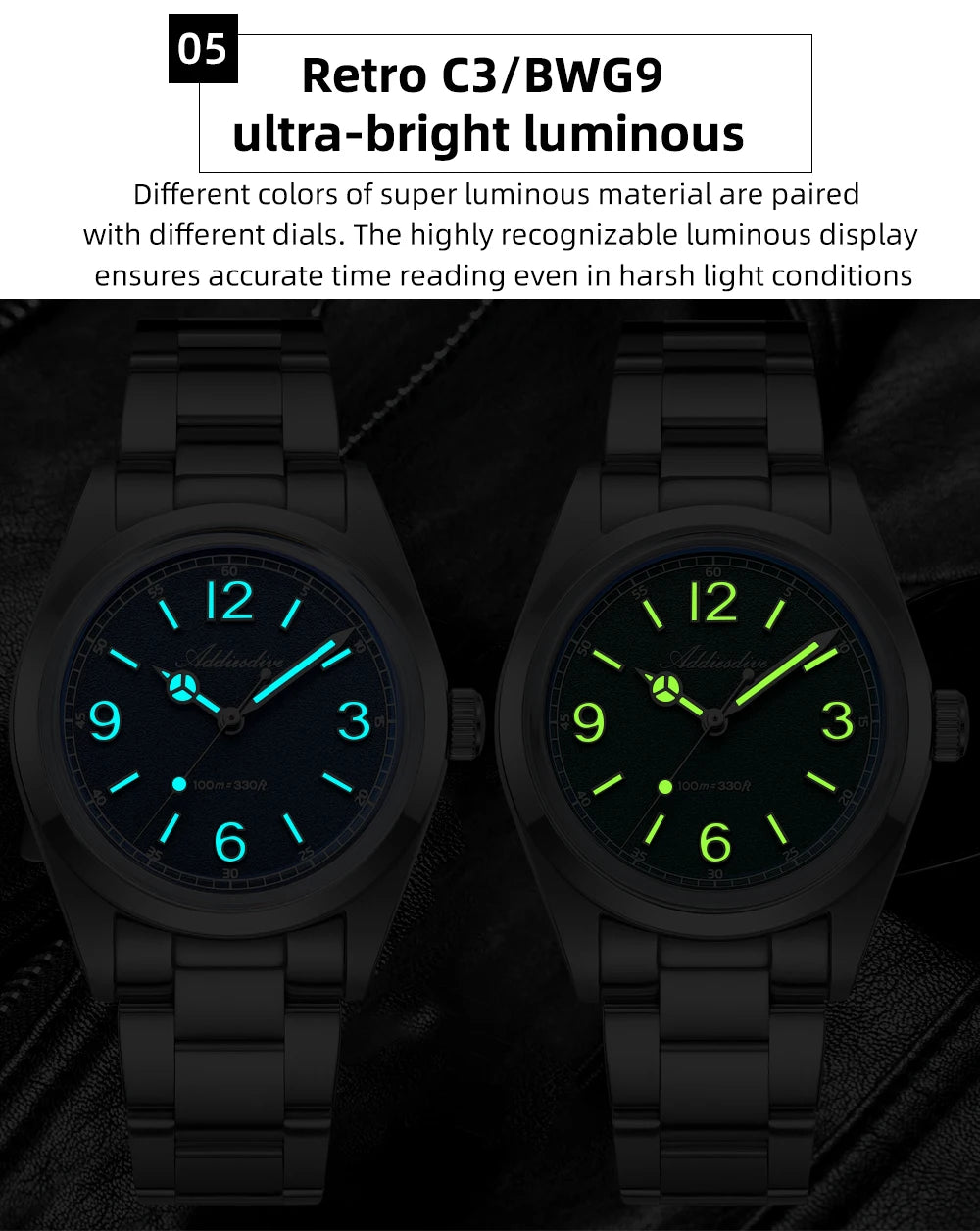 Reloj para hombre ADDIESDIVE AD2518 de 36mm en oferta destacada, cristal de espejo abombado, acero inoxidable 316L, cuarzo, resistente al agua 100m