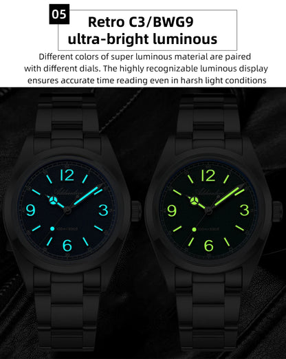 Reloj para hombre ADDIESDIVE AD2518 de 36mm en oferta destacada, cristal de espejo abombado, acero inoxidable 316L, cuarzo, resistente al agua 100m