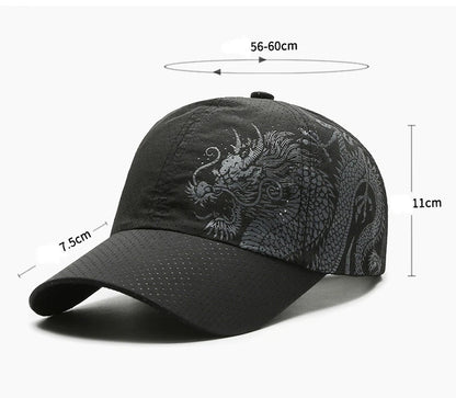 Hat, Chinese Style Printing Dragon Baseball Cap, Polyester Outdoor Quick Drying Hat, Sun Protection Hat, Cap, Cap, Both Men And