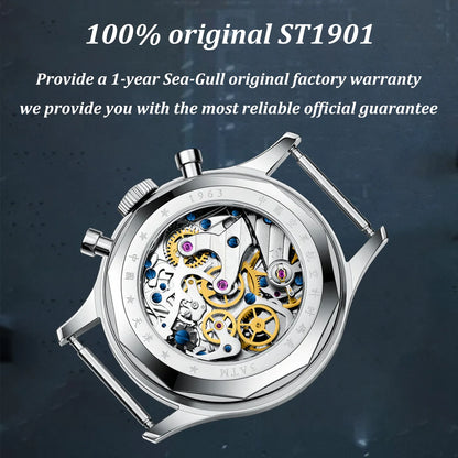 Seagull 1963 International Edition Herren-Mechanikuhr Pilotenuhr ST1901 Retro-Chronograph Armbanduhr Air Force Aviation Neu