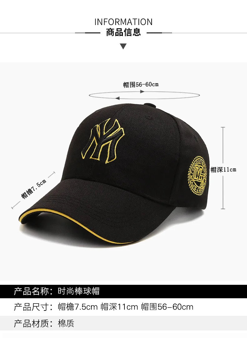 Four Seasons HatsMen Trendy Black Retro brooklyn Letter Embroidery Baseball Cotton Adjustable Casual Hat Hip Hop Sun Hats