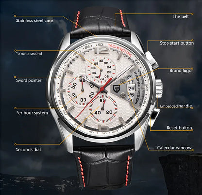 Orologio cronografo PAGANI DESIGN da uomo al quarzo multifunzione, stile militare da pilota