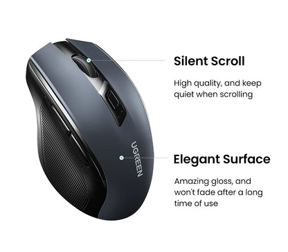 UGREEN Wireless Mouse Bluetooth 5.0 Mouse Ergonomic 4000DPI 6 Mute Buttons Mouse For MacBook Tablet Laptops Computer PC 2.4G Mice