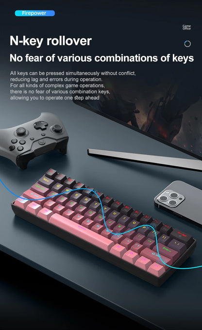 APAYADO K61 Mini Mechanical Keyboard, Wired, 61 Keys, Phantom RGB, Black/White Red/Blue Mechanical Switch for Gaming, 60% Portable