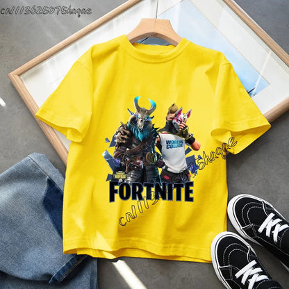 Summer Game Fortnited T-shirt Bottle Royale Birthday Tops Party Wear Boys Tee Fortnight Short Sleeve Cotton Kids Clothes