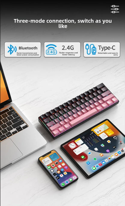 Bluetooth Wireless Mechanical Keyboards RGB Gamer Keyboard for Tablet Mechanical 60% iPad Backlit Mini USB Keyboard