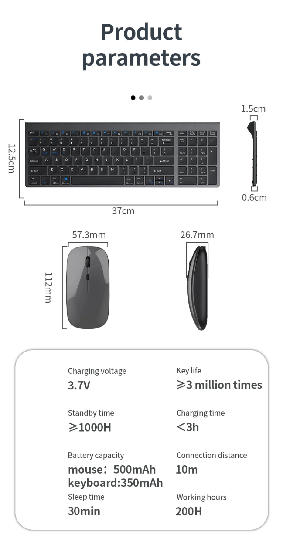 JOMAA Bluetooth & 2.4G USB Keyboard and Mouse Set for Laptop Computer iPad Rechargeable Wireless Keyboard and Mouse Combo Silent