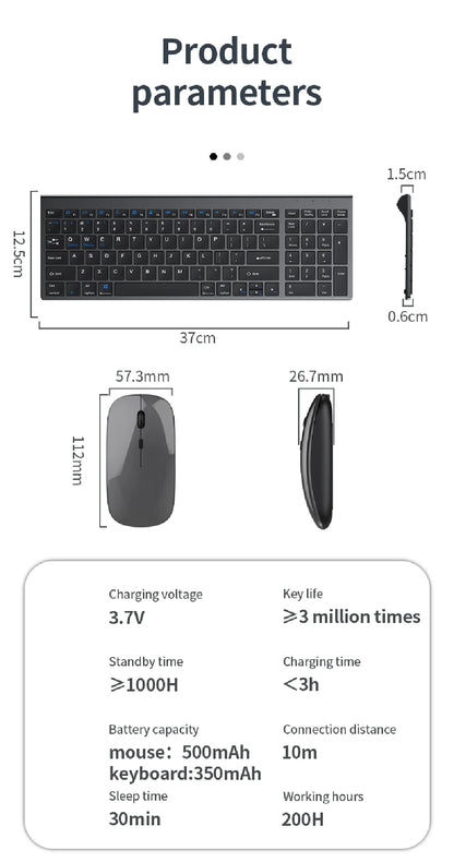JOMAA Bluetooth & 2.4G USB Keyboard and Mouse Set for Laptop Computer iPad Rechargeable Wireless Keyboard and Mouse Combo Silent