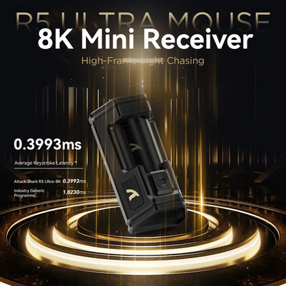 Mouse gaming wireless ATTACK SHARK R5 Ultra in fibra di carbonio 8K, 39g SUPERLIGHT, sensore gaming PixArt PAW3950MAX, polling wireless 8000Hz