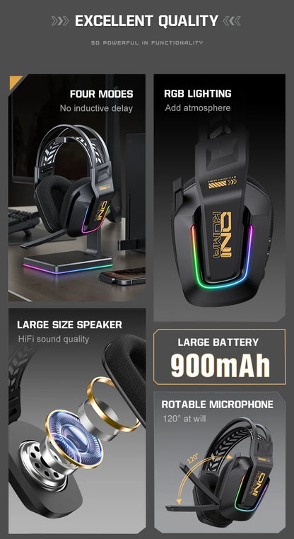 Cuffie da gaming wireless ONIKUMA GT828 Bluetooth 5.3 RGB con microfono, cancellazione del rumore e connessione a 4 modalità per PC, PS5 e laptop