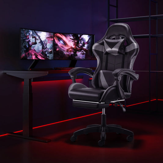 Ergonomic Gaming Chair with Massage Function, Adjustable Reclining Computer Chair with Footrest, Lumbar Support, Headrest & Armrests