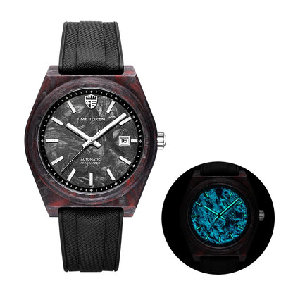 TIME TOKEN Neue Luminous Carbon Fiber 40mm Taucheruhr für Herren, luxuriöse automatische mechanische Uhr mit Kalender, Saphirglas, wasserdicht bis 100m