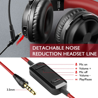 OneOdio 110H kabelloses Bluetooth 5.2 Gaming-Headset – 110H Akkulaufzeit, Over-Ear-Kopfhörer mit tiefem Bass und Mikrofon, kabelgebundenes & kabelloses 2-in-1-Headset für PC und PS4