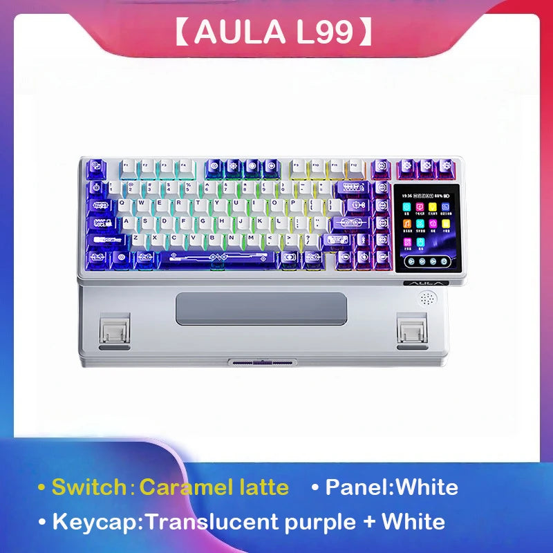 Teclado mecânico AULA L99 com ecrã inteligente, Bluetooth sem fios, tri-modo, teclado gaming noturno para portátil, 8000mAh, switch Raindrop