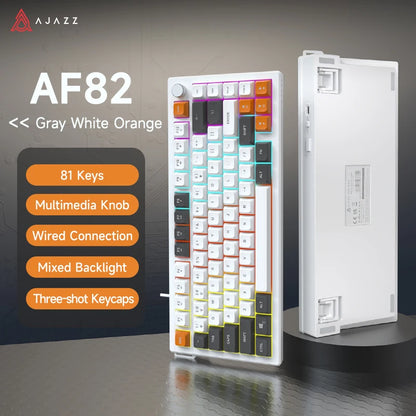 Teclado AJAZZ AF82 Office Low Profile RGB com fios/sem fios para gaming, layout 75%, 82 teclas, bateria de 4000mAh para Win/Mac