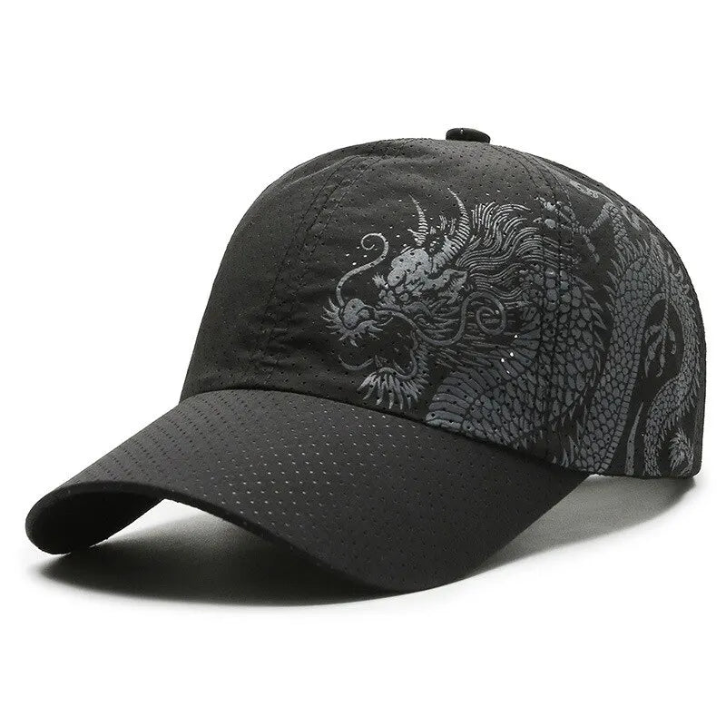 Hat, Chinese Style Printing Dragon Baseball Cap, Polyester Outdoor Quick Drying Hat, Sun Protection Hat, Cap, Cap, Both Men And