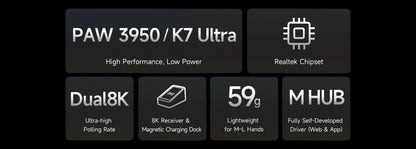 Mouse da gaming wireless MCHOSE K7 Ultra PAW3950, doppio polling rate 8K, leggero, base di ricarica wireless magnetica, eSport e ufficio