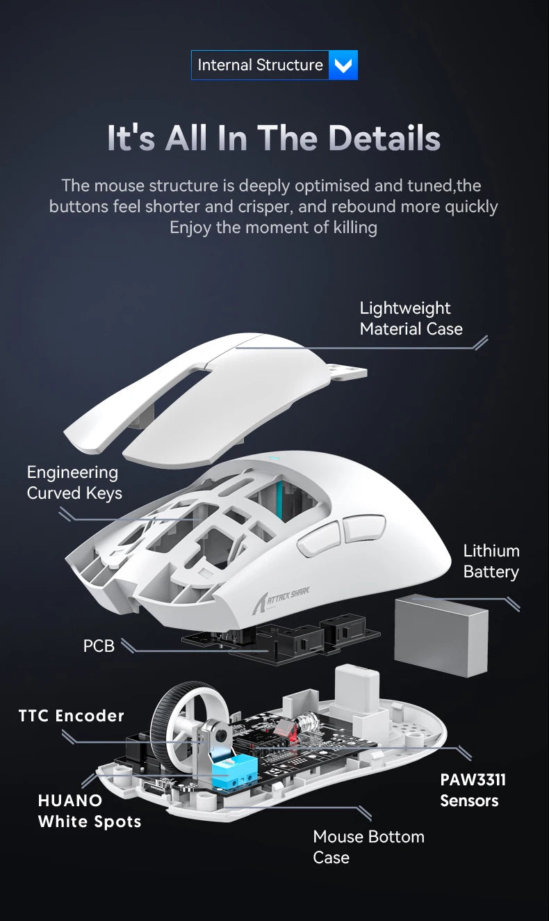Attack Shark X11&R1 Tri Mode Bluetooth Wireless Mouse With Charger Base RGB Ergonomics Mice Lightweight PC Gamer Accessories
